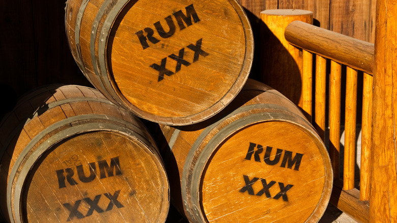 Wooden barrels of rum