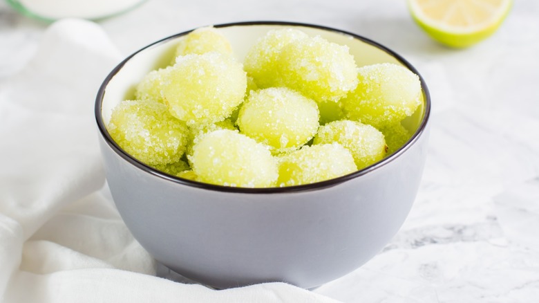 Frozen grapes in bowl