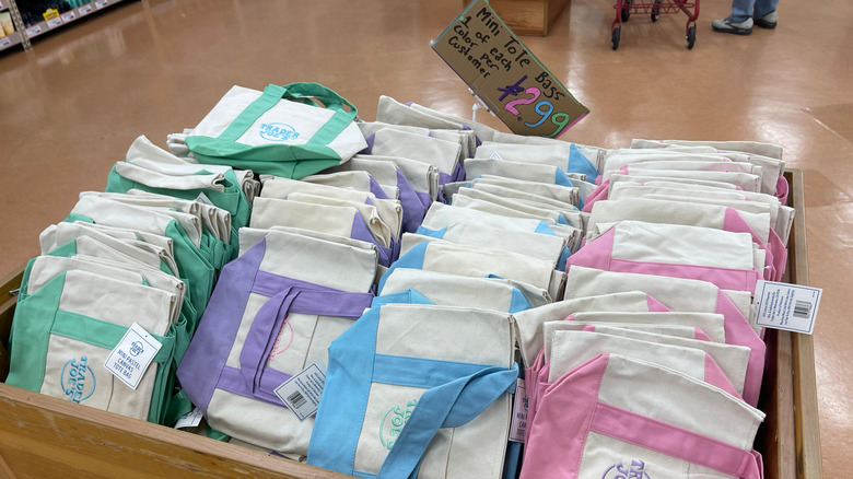 Trader Joe's popular mini totes on display
