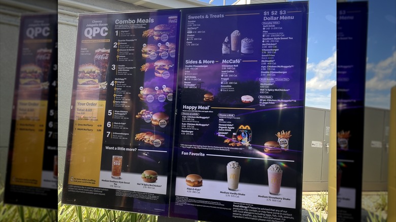 A McDonald's menu board at a drive-thru