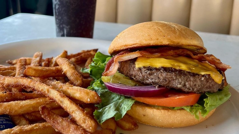 cheeseburger and fries from Arcade Restaurant