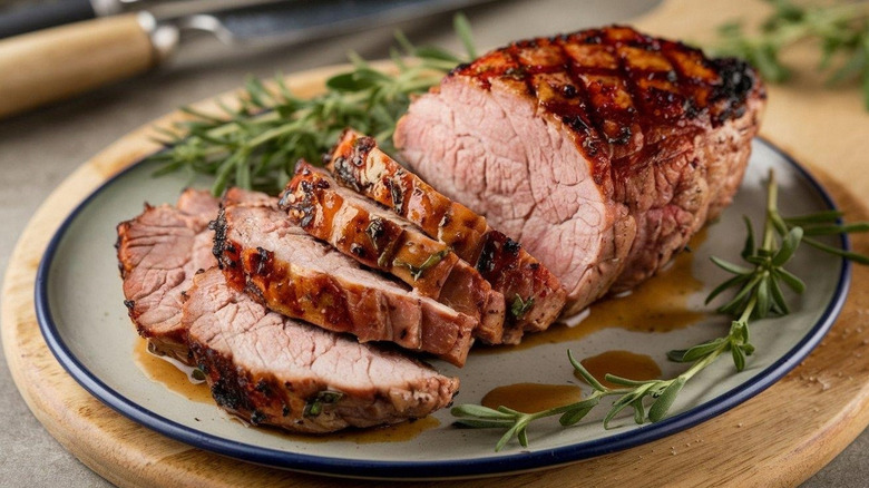 Pork loin sliced on a plate