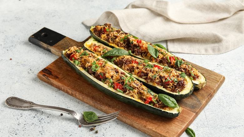 Zucchini boat on a wooden board