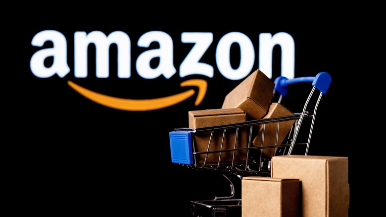 Mini cart with boxes by Amazon logo
