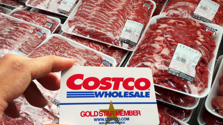 Costco card holder and packs of meat