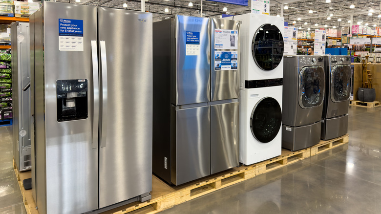 Large kitchen appliances in Costco warehouse.