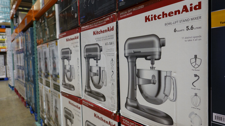 KitchenAid stand mixers on Costco shelf.