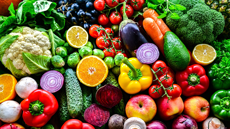 Assortment of fruits and vegetables.