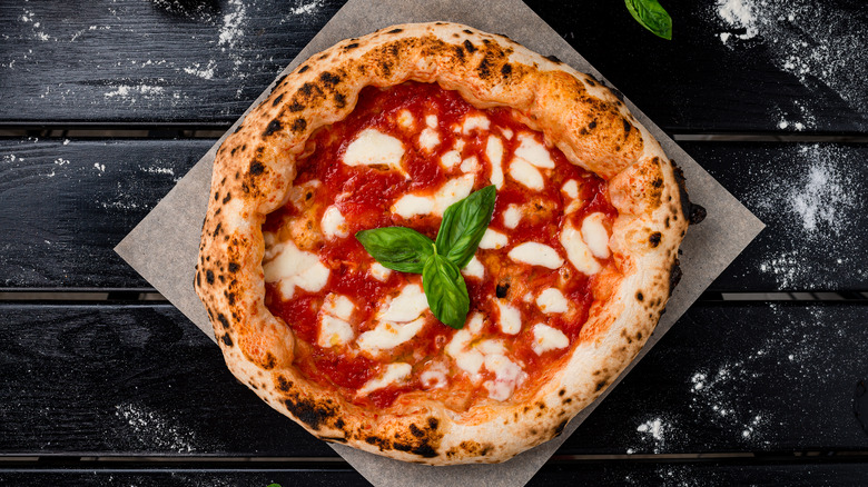 Margherita pizza on stoneware