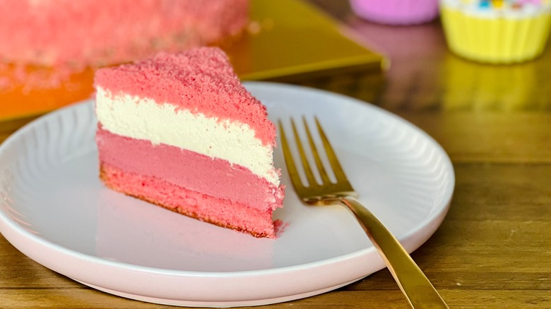 Pink velvet cake on a plate