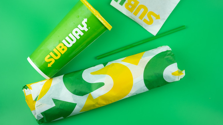 Wrapped Subway sandwich and drink