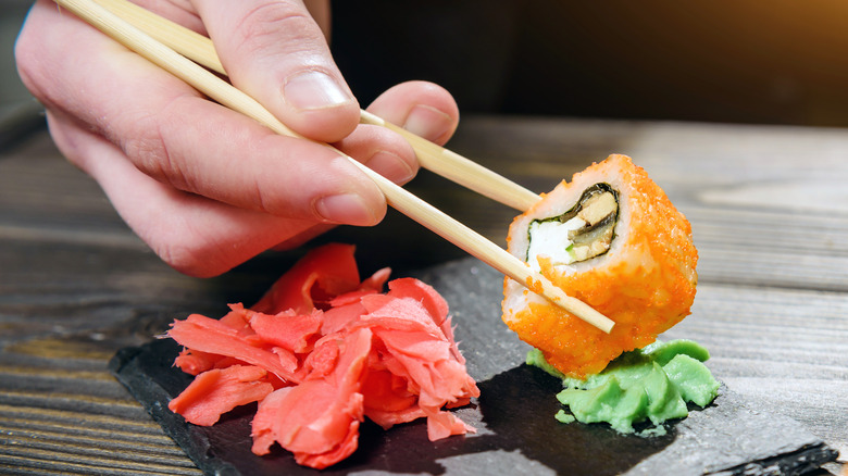 sushi roll with wasabi