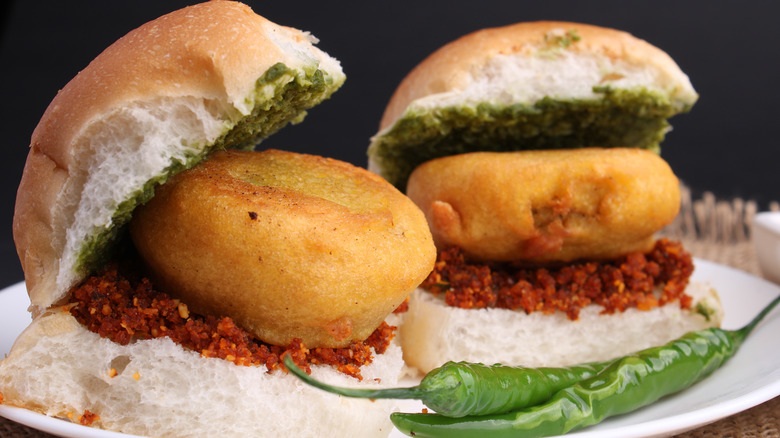 Vada pav potato patties on buns