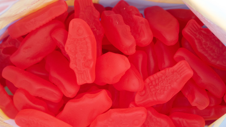 Red Swedish Fish candy in a bag