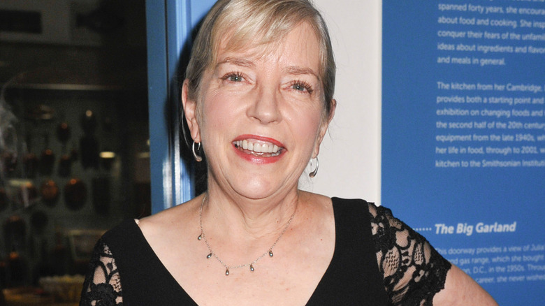 Sara Moulton black dress smiling