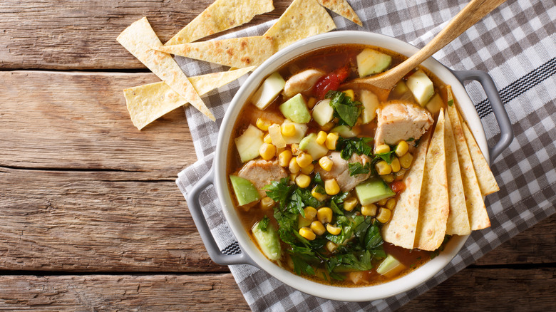 Tortilla soup in a bowl