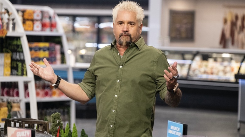 Guy Fieri doing an interview after the show finished filming