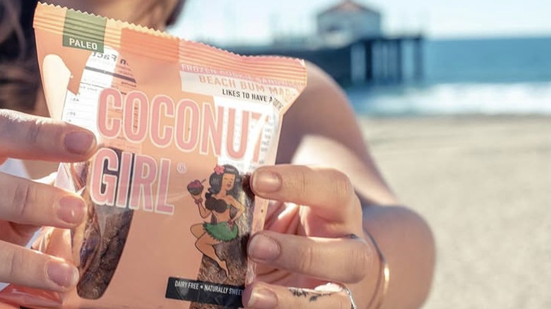 Coconut Girl ice cream sandwich on the beach