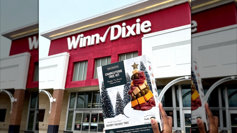 Edible Architecture Charcuterie Tree kit outside a Winn Dixie outlet