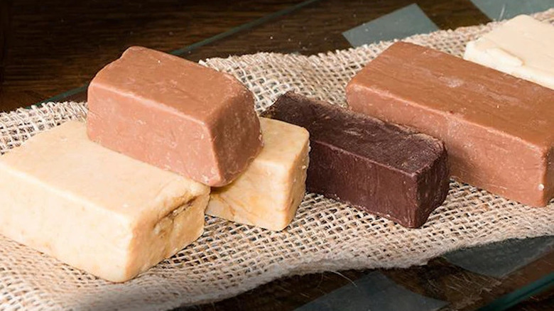 pieces of fudge on a cheesecloth