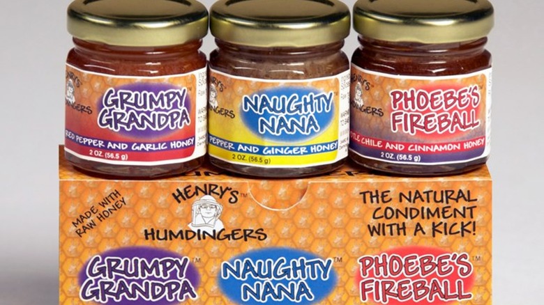 three flavors of Henry's Humdingers honey