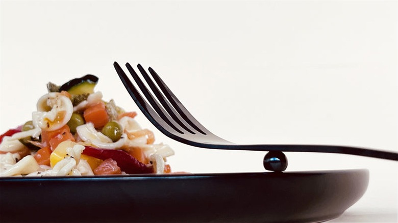 iFork on a plate with pasta and vegetables