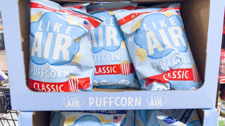 bags of Like Air Puffcorn in grocery store