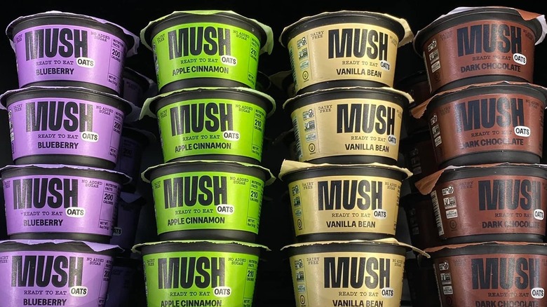 Close up of Mush oatmeal containers at grocery store