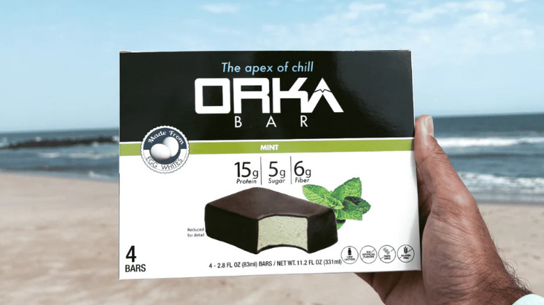 Orka Bar Protein Ice Cream mint flavor at the beach
