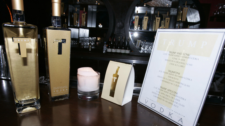 Trump Vodka bottles and bar drink list