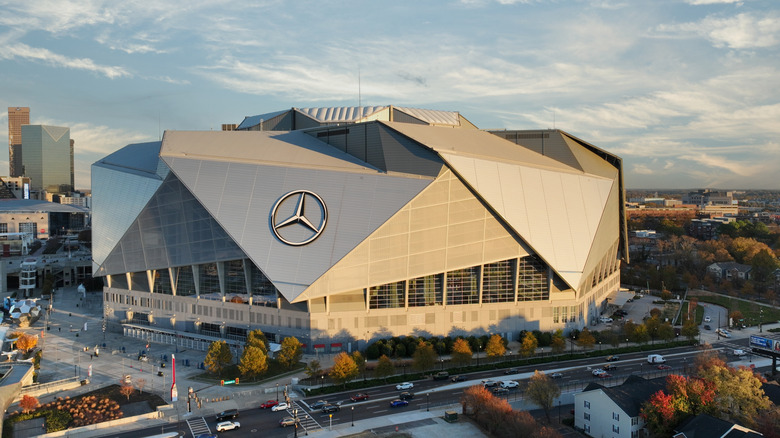 Bird's-eye view of the Mercedes Benz Stadium in Atlanta, Georgia