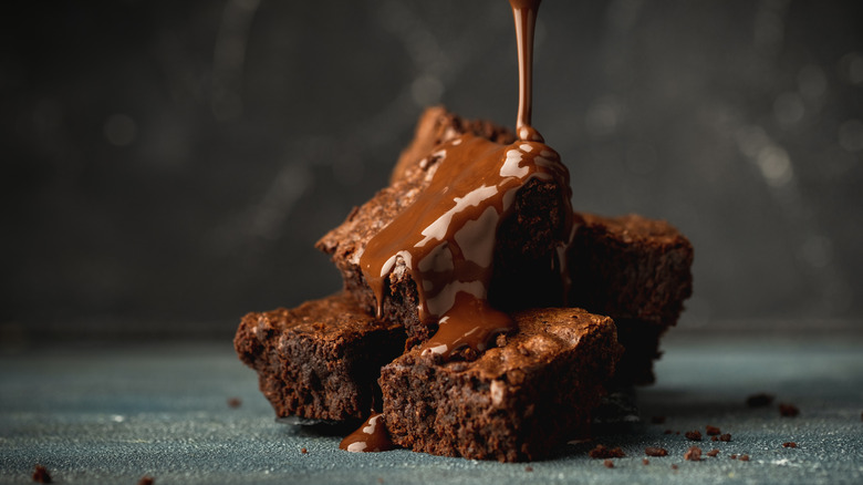 Pile of fudgy brownies