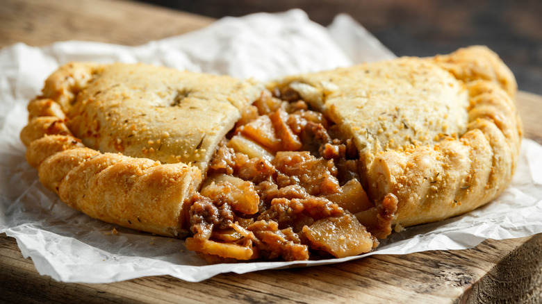 A Cornish pasty pocket split open