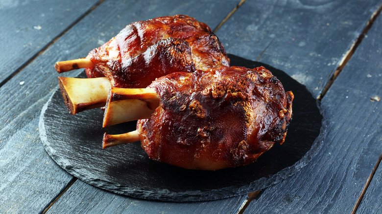 smoked ham hock on plate