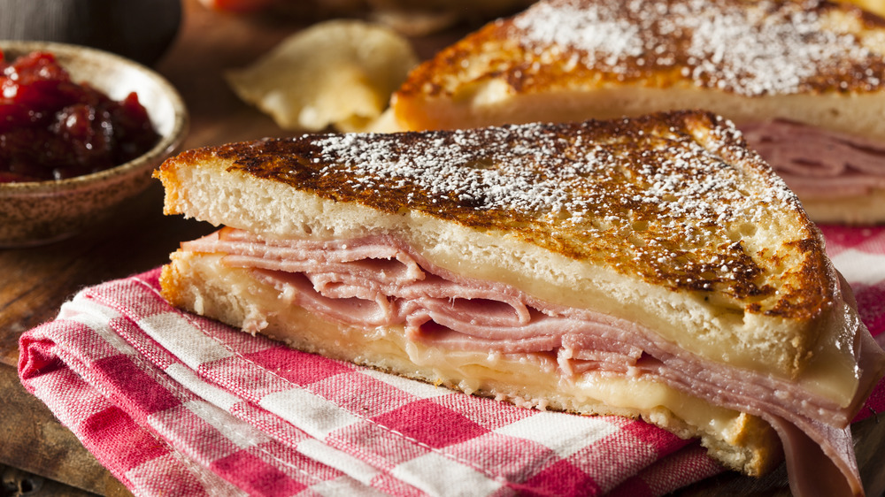 Fried sandwich on napkin.