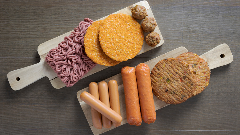Vegan beef and vegan sausages