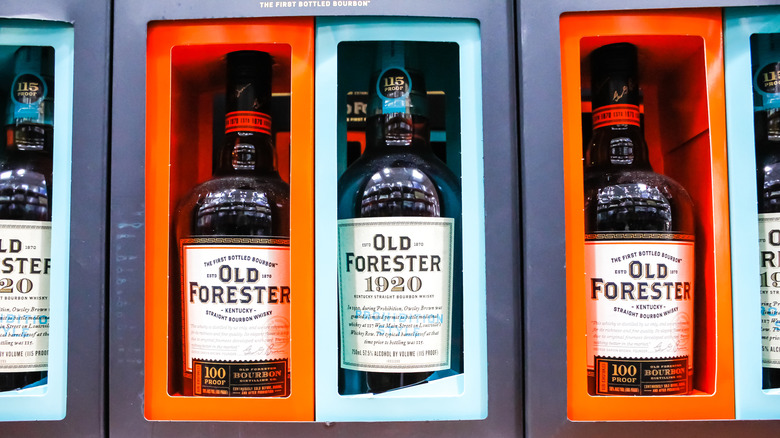 Boxed bottles of Old Forester, including 100 proof and 1920 editions