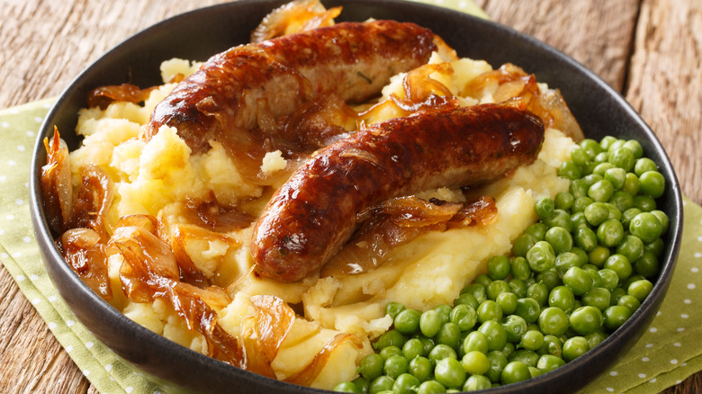 plate of bangers and mash