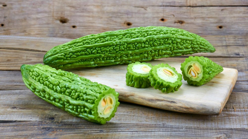 Bitter melon on a cutting board