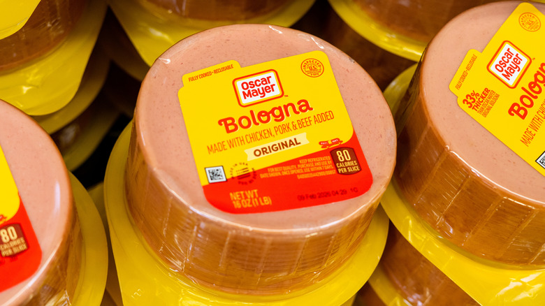 Packages of Oscar Mayer bologna in a grocery refrigerated section