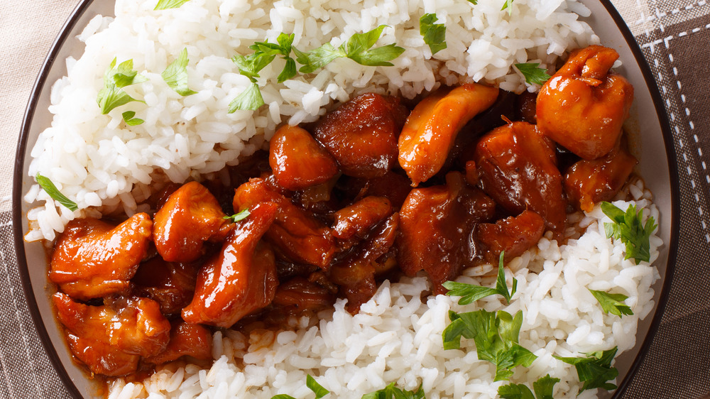 Bourbon chicken with rice
