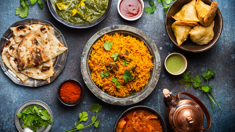 Traditional Indian dishes and chutney