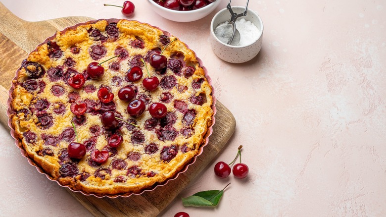 cherry clafoutis in white pan
