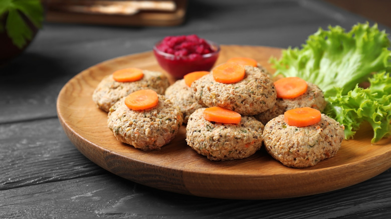 Gefilte fish on a plate