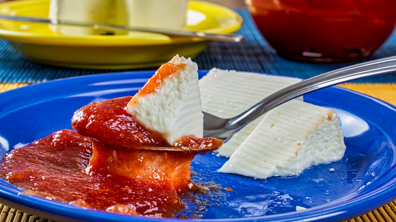 goiabada with cheese on spoon