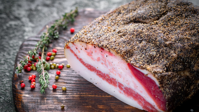 Guanciale on a cutting board