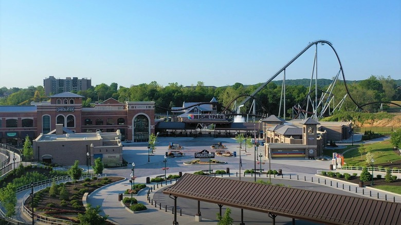 drone view of rides at Hersheypark