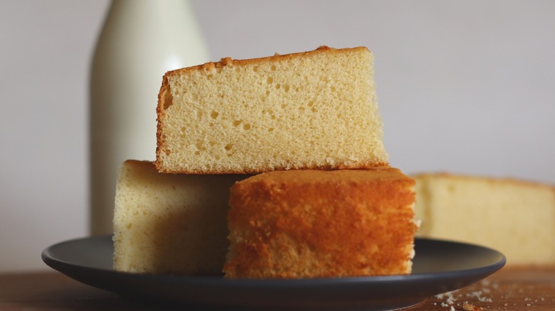 Slices of hot milk cake on plate