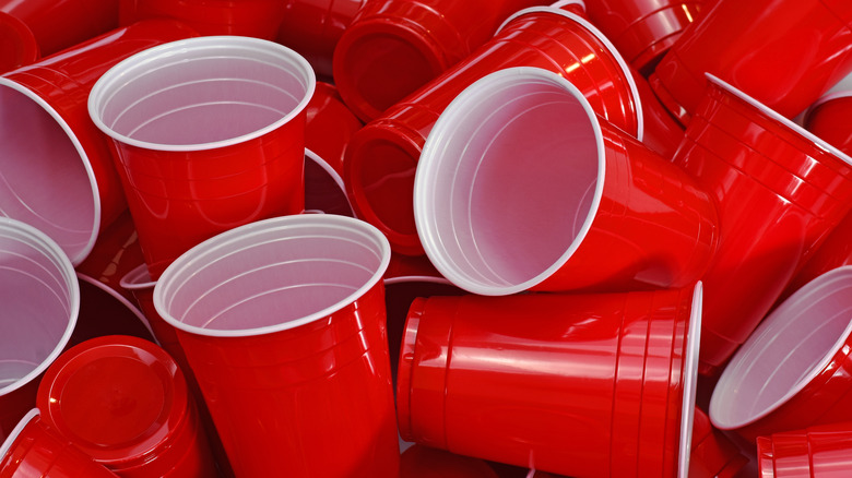 red plastic drinking cups