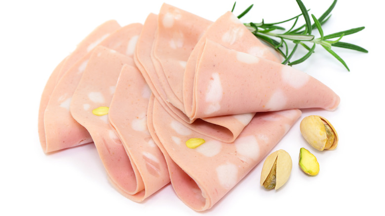 Mortadella on a white background 